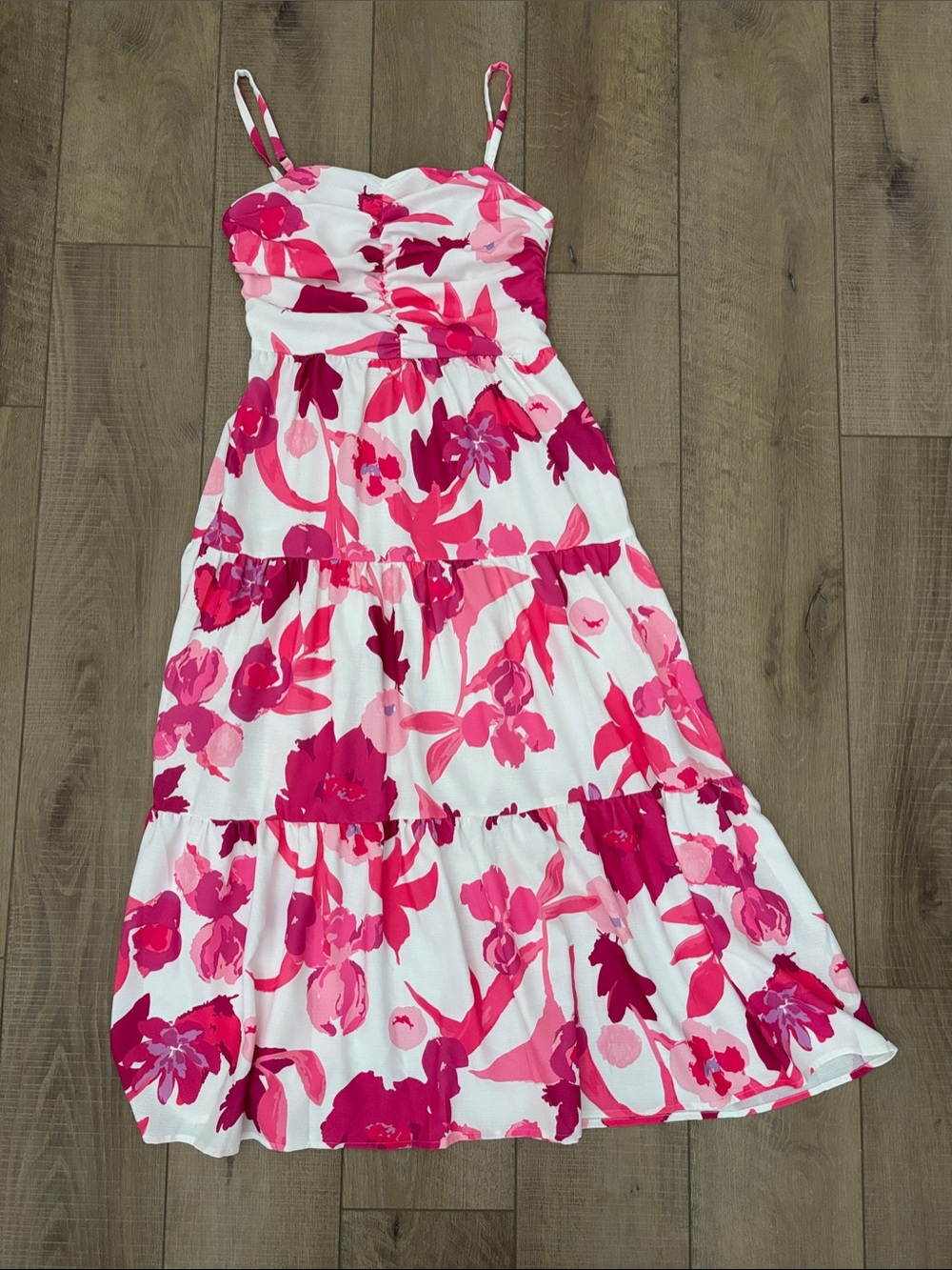 Petal & Pup White Maxi Dress with Pink Floral Print